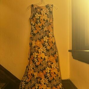 Floral Sleeveless Dress - Black and Orange